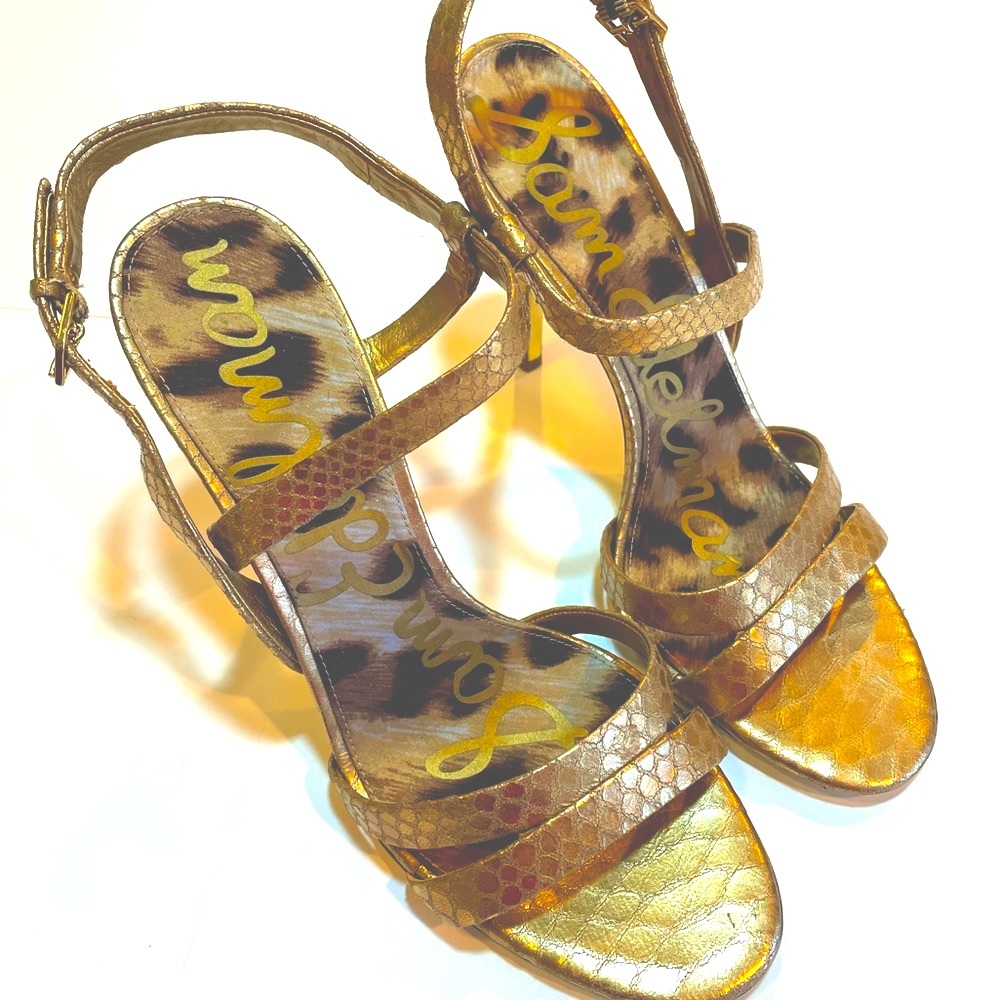 Sam Edelman Gold Snake Print Heels
